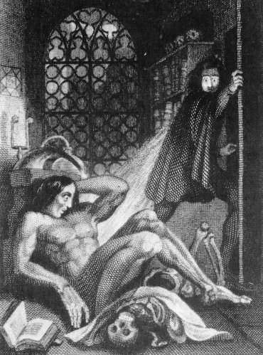 From the Frontispiece of the 1831 edition of Frankenstein; or The Modern Prometheus.