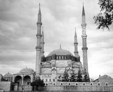 The Blue Mosque in Istanbul (with communication wires in front of it).