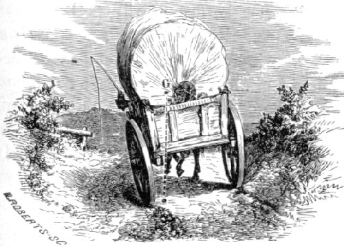 Cooley's image of a covered wagon. The wagon is still stable, even though it is badly-tilted and its load is off-center. That is because the line through its center of gravity is still inside the left-hand wheel.