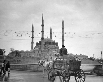 The Mosque at Edirne, Turkey -- the city where the Ottoman telegraph began. (Notice the communication wires in front of the Mosque.)