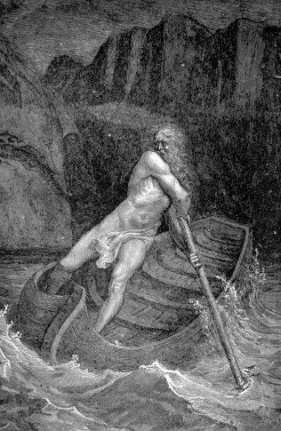 Drawing of a man lost at sea