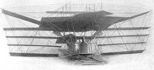 Photograph of Maxim's flying machine taken on its launch rails in 1893.