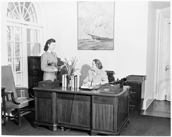 black and white secretary photo