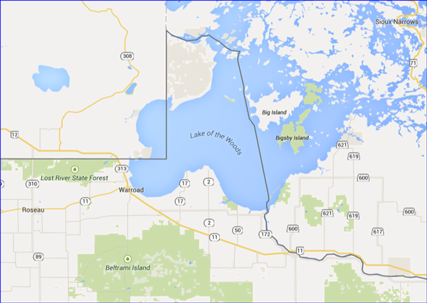Google maps image of Lake of the Woods