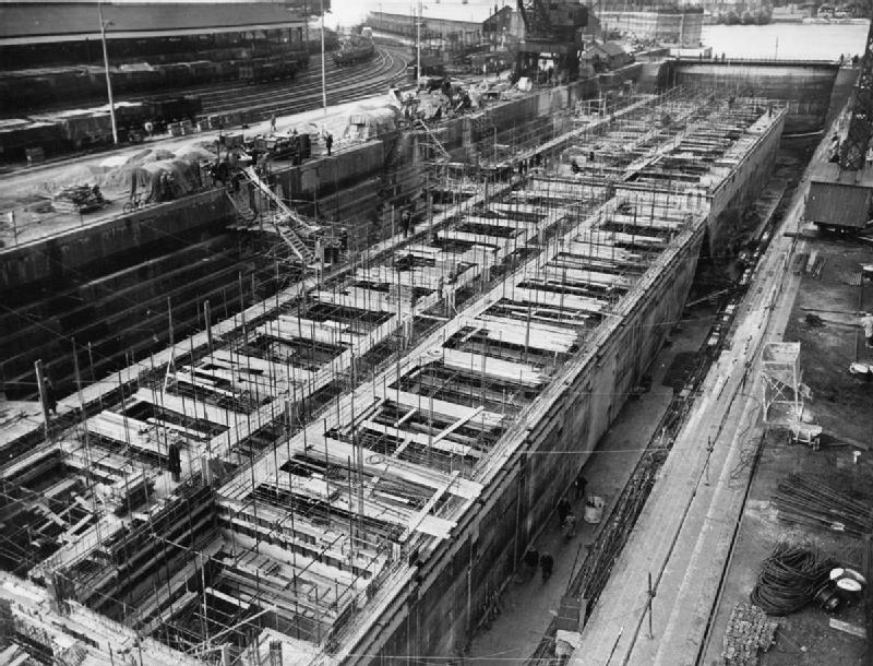 Phoenix caissons in construction, Weymouth UK April 1944