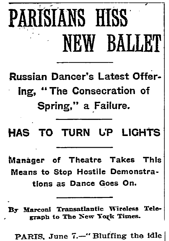 Russian Ballet in Paris 1913 article - New York Times