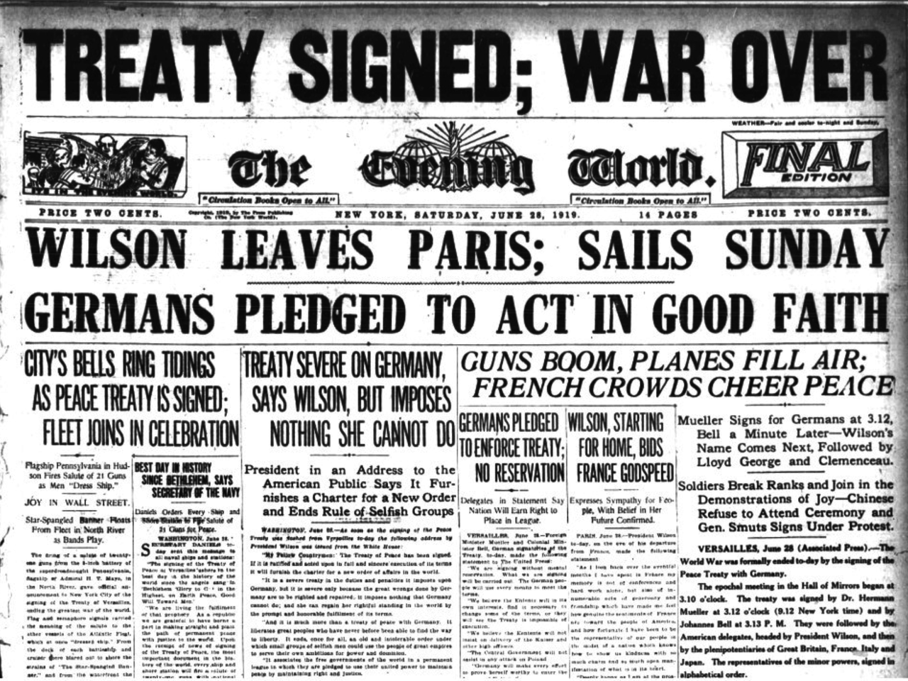 Treaty of Versailles Newspaper Article
