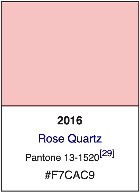 Rose Quartz, Pantone 13-1520, #F7CAC9.