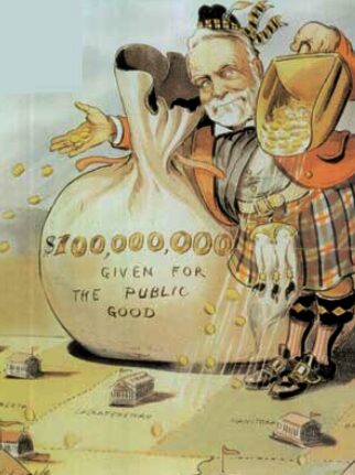 Andrew Carnegie's philanthropy as golden shower cartoon