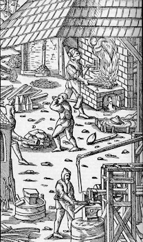 Agricola's picture of sixteenth-century iron smelting