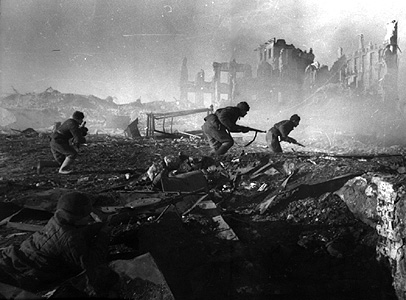 Photo by Russian war correspondent Georgi Zelma shows fighting in the rubble of bombed out Stalingrad.