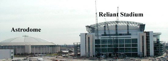 The old Astrodome and the new Reliant Stadium