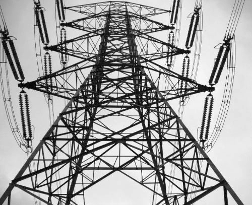 black and white powerlines photograph