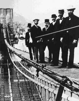 The Brooklyn Bridge under construction in 1881