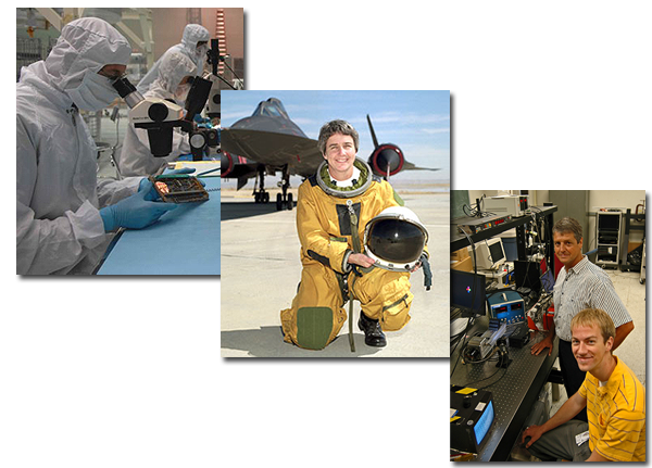 pilot, engineers, and biologists career collage