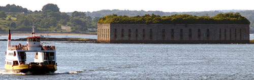 Casco Bay ferry and old Civil War Fort