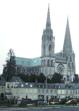 Chartres Cathedral rising above the town.