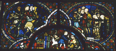 Three typical panels of stained glass in Chartres Cathedral