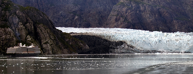 Cruise ship by a glacier