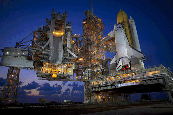 Space Shuttle Discovery on launch pad