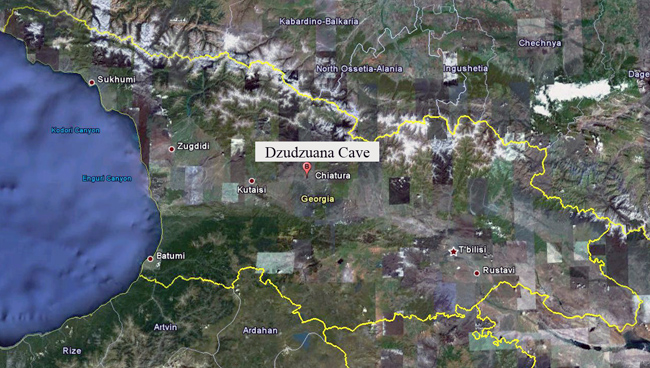 Location of the Dzudzuana Cave in Georgia