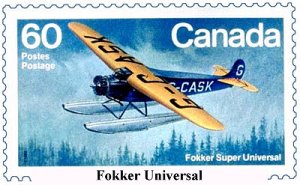 Fokker Universal as shown on a Canadian stamp