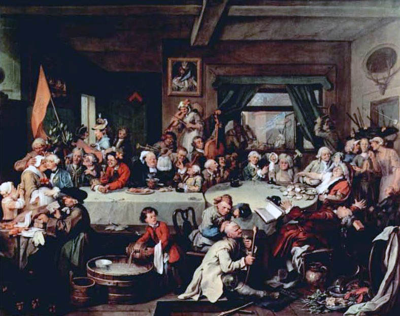 Hogarth painting during a British election in reference to the British calendar revision