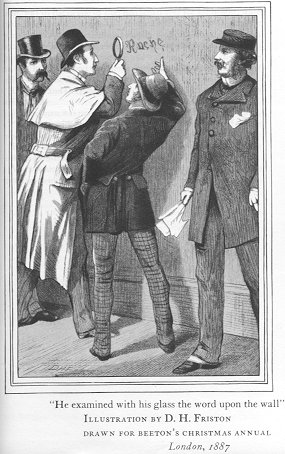 Illustration of Holmes at work in A Study in Scarlet