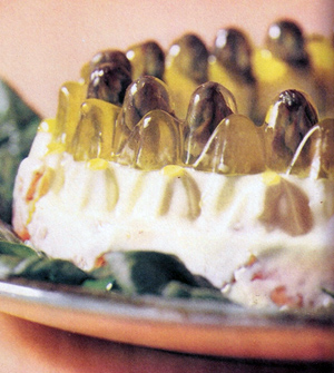 image is of molded shrimp asparagus salad