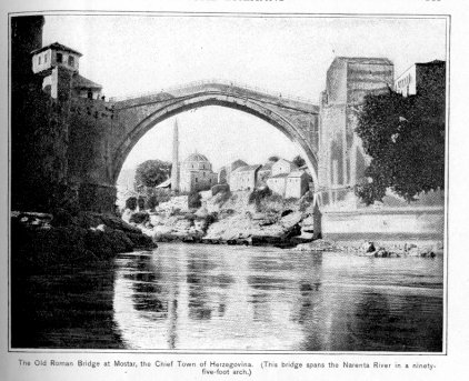 An idyllic photo of the Mostar bridge (From Scribners, June, 1898, p. 669.)