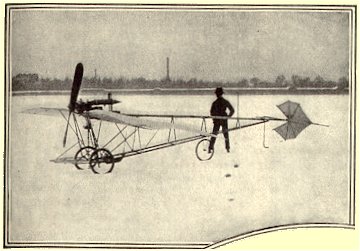 Santos Dumont experimenting with his airplane in winter.