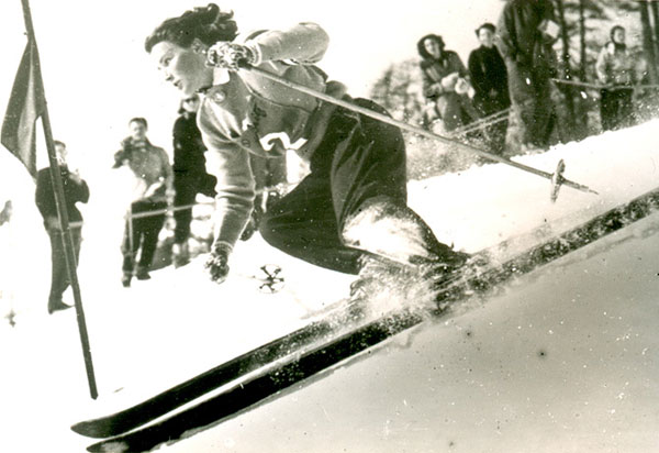 bw picture of a female skier