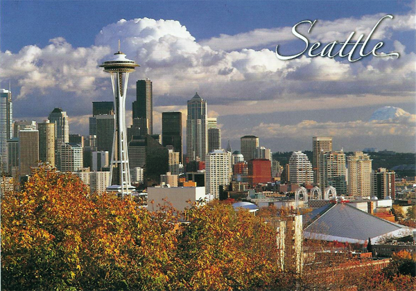 Seattle postcard featuring the Space Needle