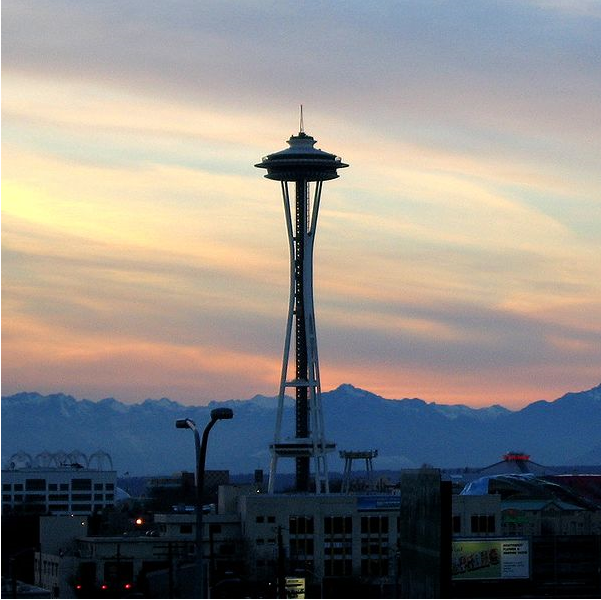 space needle in the sunset picture