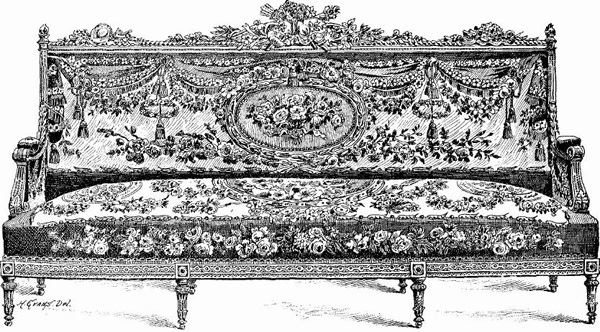 black and white drawing of a sofa