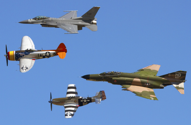 three generations of military aircraft