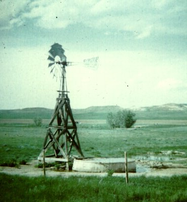A typical Perry-type windmill used for watering cattle in Eastern Montana