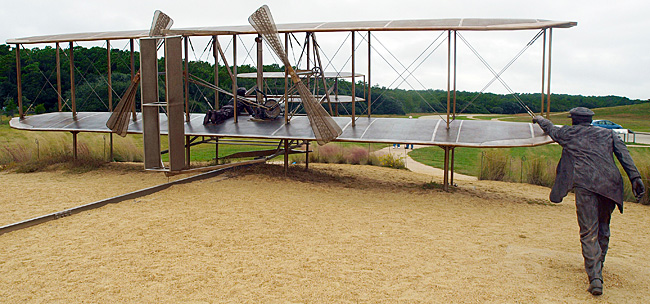 Sculpture of the Wrights' first flight